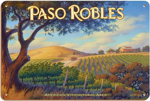Vista 9 de Paso Robles Wineries San Luis Obispo - California Vineyards Wine Country Art por Kerne Erickson - Cartel de metal vintage de 8 x 12 pulgadas