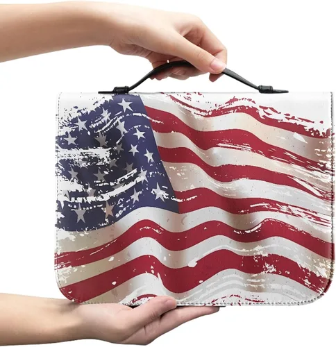 Vista 12 de Bengbobar Fundas para la Biblia con diseño de guepardo de la bandera estadounidense, funda impermeable para libros para mujeres y hombres, funda