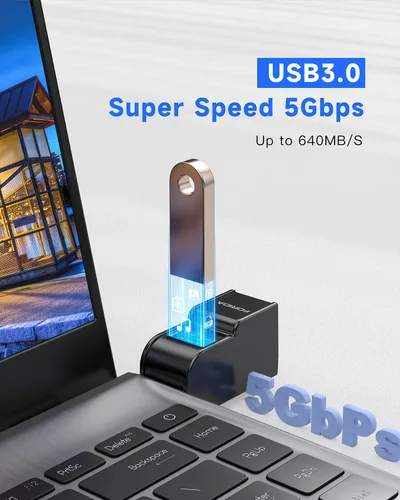 Vista 3 de FORIDA Adaptador USB de 3 Puertos, Hub USB con USB 3.0 y Adaptador USB Doble, Divisor USB Portátil 1 en 3 Salidas para Teclado, Disco Duro Móvil