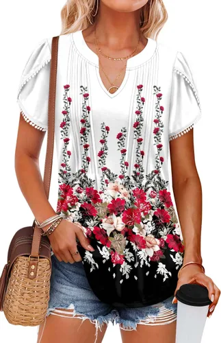 Vista 3 de BETTE BOUTIK Camisetas de verano para mujer, plisadas, sin mangas, túnica de manga corta