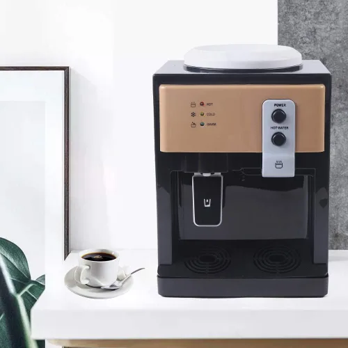 Vista 4 de Dispensador eléctrico de agua fría y caliente de 110 V, dispensador de agua de encimera de carga superior de 550 W, dispensador de agua fría
