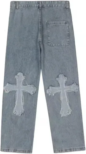 Vista 7 de KCLOT Jeans rectos estilo hip hop para hombre, de pierna ancha, estilo de los años 90
