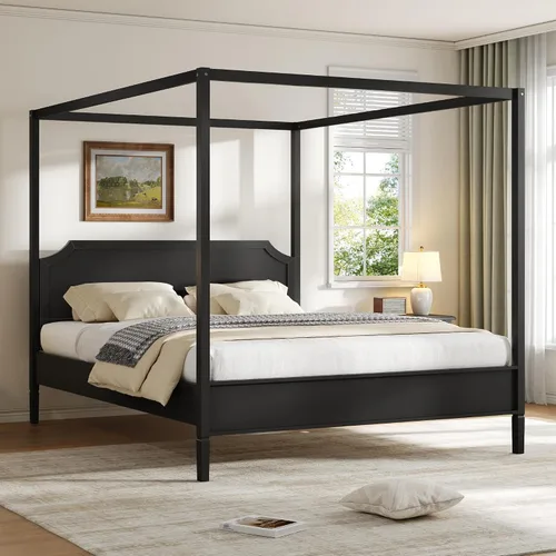 Vista 37 de Wood Canopy Platform Bed Full with Headboard, Trundle and 3 Drawers Negro-8.1