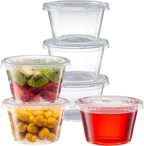 Vista 6 de Pantry Value Vasos de gelatina de 1 oz con tapas [100 unidades] Recipientes de plástico desechables transparentes para porciones, vasos