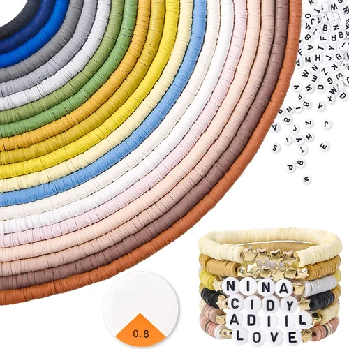 Vista 10 de ADIIL Kit de Fabricación de Pulseras con 7200 Piezas de Cuentas de Arcilla, Cuentas Heishi de Polímero de 6mm para Hacer Joyas, Kit de Pulseras