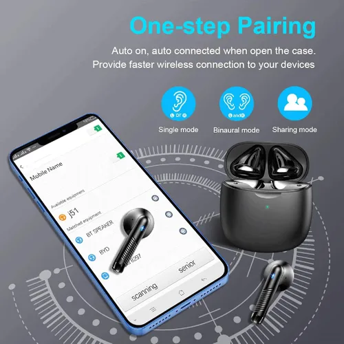 Vista 4 de Auriculares inalámbricos, auriculares Bluetooth 5.4 con graves estéreo, auriculares Bluetooth en el oído con cancelación de ruido y micrófono