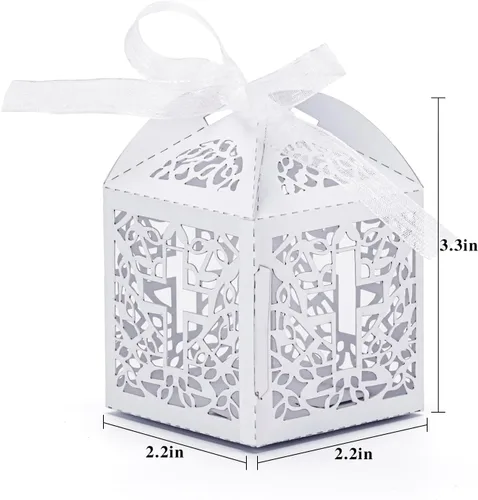 Vista 2 de Juego de 50 cajas de regalo con corte láser para bodas y fiestas con lazo