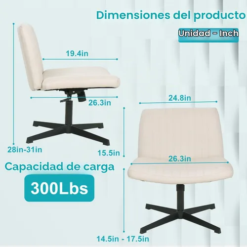 Vista 3 de [Usado] BestOffice Silla cruzada cómoda, sin brazos, con patas cruzadas, silla de escritorio sin ruedas, silla de escritorio amplia ajustable Beige