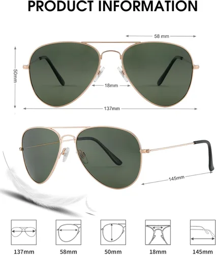 Vista 3 de JOOX Lentes de sol polarizados de aviador para mujeres y hombres, lentes de protección UV400 y marco piloto de metal ligero