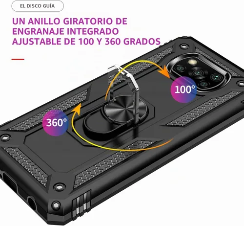 Vista 6 de Funda para Xiaomi POCO X3 NFC /X3 Pro con protector de pantalla, armadura de protección militar híbrida resistente a prueba de golpes, funda Negro