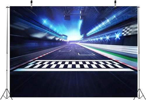 Vista 5 de BELECO Telón de fondo de carreras de tela de 5 x 4 pies para fotografía, línea de meta, pista de carreras, fondo de coche, auto circuito, estadio