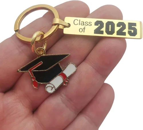 Vista 6 de Llavero de graduación grabado de oro con año de graduados