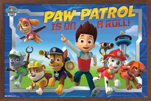 Vista 7 de Nickelodeon Paw Patrol - Póster de pared de tripulación, 22.4 pulgadas de largo x 14.7 pulgadas de ancho, versión enmarcada de madera de granero