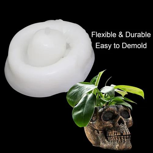 Vista 3 de Moldes de silicona con calavera de Halloween, moldes de fundición de resina, moldes para suculentas, portavelas, moldes de silicona