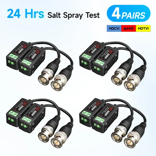 Vista 9 de 4 pares de conectores de balun de video pasivo 4K 8MP HD, CCTV BNC pasivo de video balun transceptor para BNC macho a través de un transmisor de par