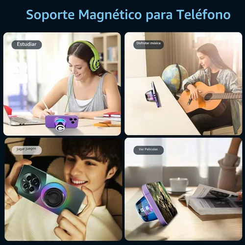 Vista 4 de Altavoz Bluetooth magnético,Soporte de teléfono de inducción negro-1 pieza