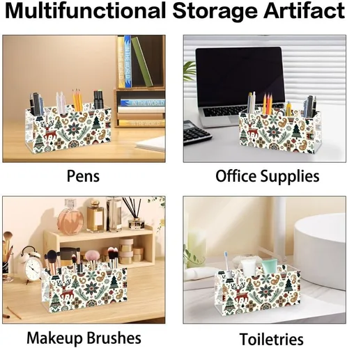 Vista 7 de Cute Christmas Deer Acrylic Brush Holder For Vanity With 4 Compartments Desk Top Pen Organizer Pen Storage Organizer Clear Desk Accessories Make Up