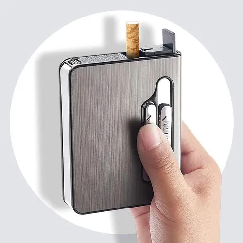 Vista 3 de Caja de cigarrillos con encendedor, 10 cajas de cigarrillos de tamaño regular, soporte de expulsión automática integrado con encendedor de doble