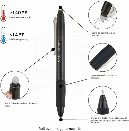 Vista 6 de Volcanics Retractable Erasable Gel Pens, Soft Black, 0.7mm, 12 Pack Negro
