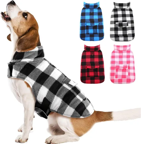 Vista 14 de Kuoser Abrigo de invierno para perro, chaqueta de forro polar resistente al viento, estilo británico, a cuadros, chaleco para clima frío