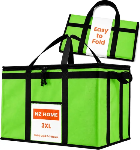 Vista 49 de Bolsa térmica XXL aislada y calentador de alimentos para entrega y compras de comestibles con parte superior con cremallera, color negro