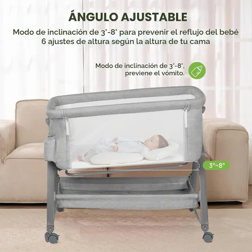 Vista 2 de Real Relax Moisés para bebé, cuna mecedora 3 en 1 para bebé con 6 alturas ajustables, laterales y colchón de malla transpirable, cesta de Gris