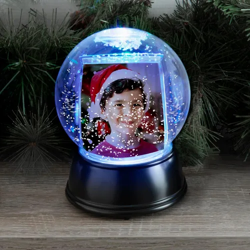 Vista 5 de Neil Enterprises Inc. Bola de nieve grande con luz LED para fotos y base negra Negro