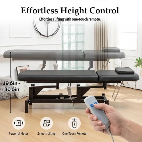 Vista 4 de Hohuqeri Mesa de masaje eléctrica profesional con control remoto, respaldo ajustable, cama médica para spa y depilación, silla de belleza de tatuaje