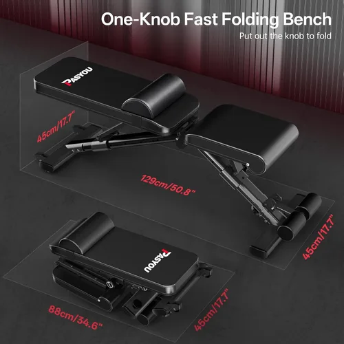 Vista 6 de PASYOU Adjustable Weight Bench, 660LB Foldable Workout Bench for Home Gym, Incline Flat Bench Press for Full Body Workout, Dual-Frame Strength