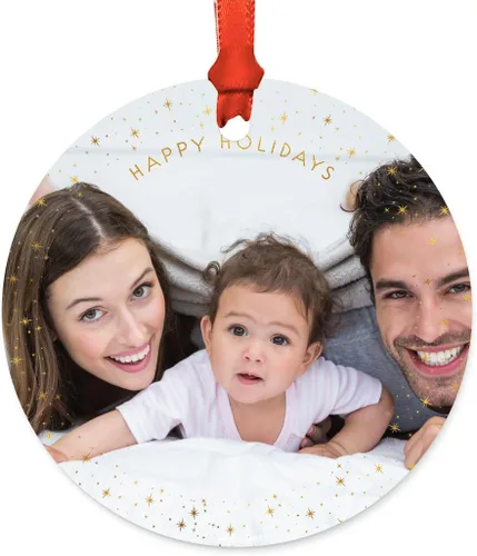 Vista 20 de Andaz Press Adorno de Navidad de metal personalizado con foto, bebé, corona dorada de vacaciones, fecha del nombre del bebé, 1 paquete, incluye