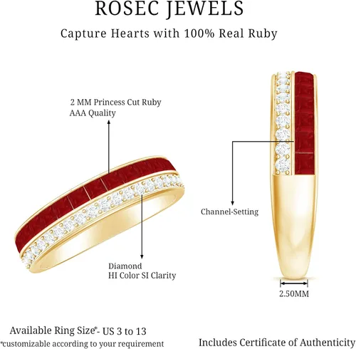 Vista 6 de Anillo de media eternidad de diamantes y rubí de 1.25 quilates para mujer Calidad AAA