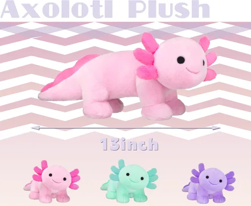 Vista 3 de Axolotl de peluche, animal de peluche suave y lindo de Axolotl, muñecas de peluche Kawaii para niños, regalo para niñas y niños (Rosa-B)