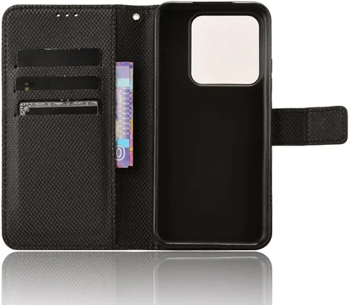 Vista 5 de Funda de cuero compatible con Xiaomi 14, funda de piel sintética compatible con Xiaomi 14 5G, color negro