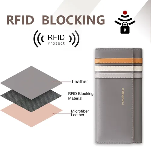 Vista 3 de Pomelo Best Cartera para mujer, cartera para mujer, cartera para mujer 2024, cartera de cuero con bloqueo RFID con múltiples ranuras para tarjetas