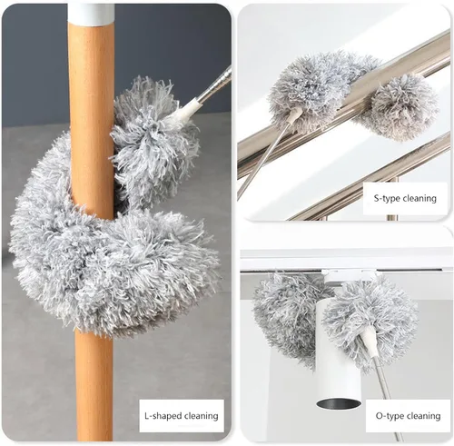 Vista 5 de Plumero extra largo con poste de extensión de 110 pulgadas para limpiar ventilador de techo, plumero de microfibra con poste de extensión