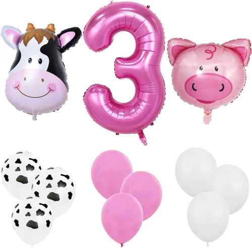 Vista 9 de InBy 18 globos de animales de granja para decoración de fiesta de primer cumpleaños, cabeza de vaca de cerdo, arco de globos con temática