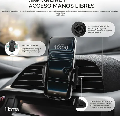 Vista 2 de iHome Soporte para automóvil con clip de ventilación de aire, rotación de 360°, ajuste seguro, agarre ajustable (ventilación de aire)