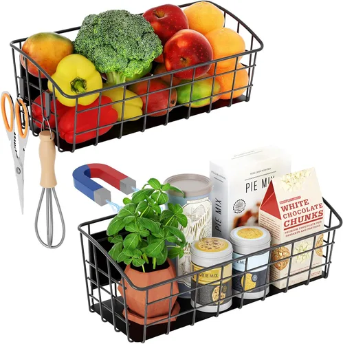 Vista 9 de Estante magnético para refrigerador, paquete de 1, estante magnético fuerte para especias con gancho extraíble para almacenamiento de cocina