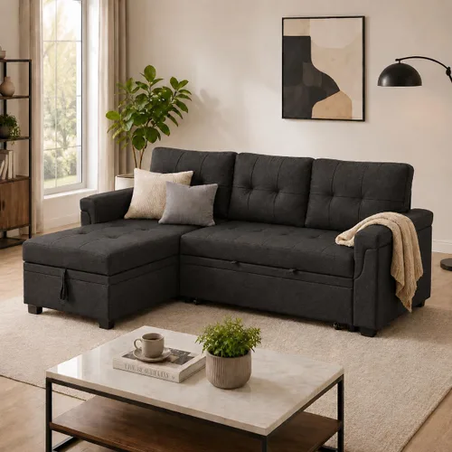 Vista 11 de Naomi Home Transforma Cualquier Espacio: Sofá Seccional Reclinable con Sofá Cama Convertible y Chaise Acogedora. Encuentra Comodidad Tranquila