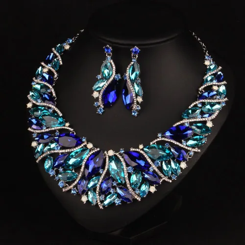 Vista 2 de Joyería para traje de novia Crystal cargantilla colgante declaración encanto collar y sets de aretes