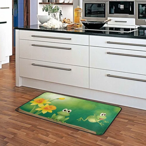 Vista 4 de Alfombras de cocina con diseño de dos ranas verdes, antideslizantes, suaves, alfombra de baño, alfombra para decoración del hogar, 39 x 20 pulgadas