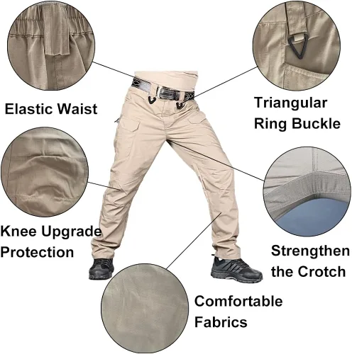 Vista 3 de HYCOPROT Pantalones tácticos para hombre Ripstop repelente al agua ligeros casuales de secado rápido 10 bolsillos pantalones de trabajo