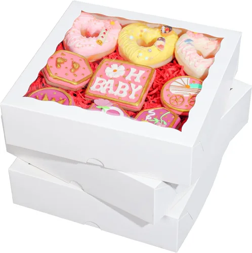Vista 8 de TEMLQPACK 25 cajas de panadería marrones de 9 x 9 x 2.5 pulgadas con ventana para galletas, macarrón, fresas cubiertas de chocolate, mini pastel
