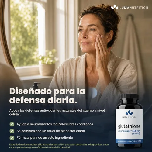 Vista 5 de Luma Nutrition Suplemento premium de glutatión - 500 mg - L-glutatión - Soporte antioxidante - Reducido - Soporte hepático - 60 cápsulas