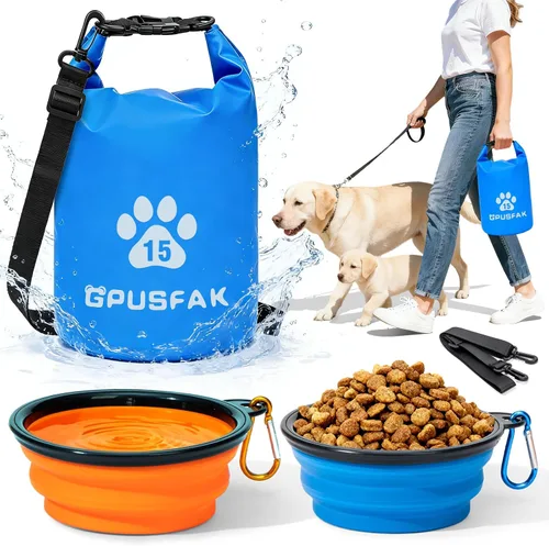 Vista 13 de Bolsa de almacenamiento de alimentos para mascotas con cuenco (32 tazas) – Bolsa de viaje de comida para perros con cremallera superior enrollable