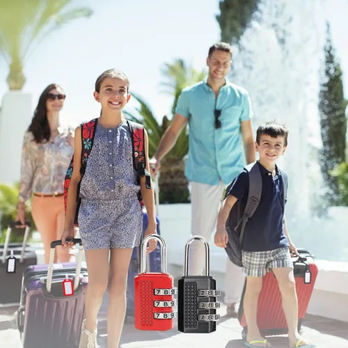 Vista 6 de Paquete de 6 candados de combinación negra para equipaje+6 etiquetas de viaje, cerradura de viaje para equipaje, maleta, equipaje de mano, mochila