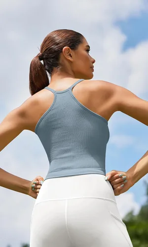 Vista 3 de ODODOS - Camiseta corta sin mangas, camisola con tejido acanalado, sin costuras, para mujer, paquete de 3unidades