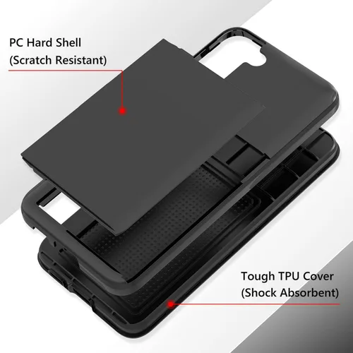 Vista 4 de Funda tipo cartera para Samsung Galaxy S22 con ranura para 2 tarjetas de crédito Funda a prueba de golpes Hybrid Heavy Duty Protection Armor Funda