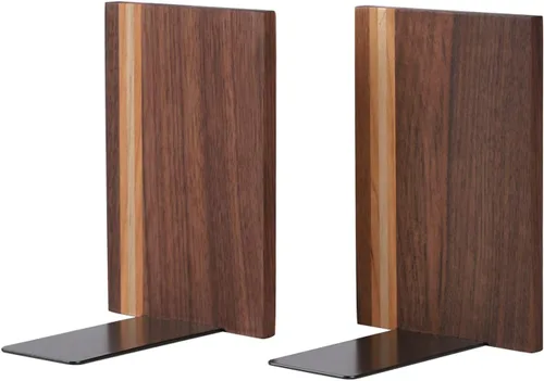 Vista 3 de Muso Wood Sujetalibros decorativos para artistas, sujetalibros resistentes, para escritorio, organizador de libros, extremos de madera