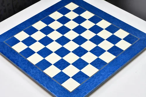 Vista 2 de CHESSBAZAAR Tablero de ajedrez de madera de lujo de 22 pulgadas con acabado brillante y acabado blanco de ceniza azul Tablero de ajedrez